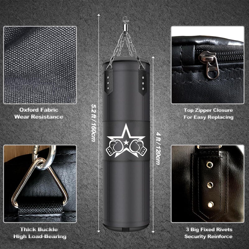 CHICBAKE Punching Bag for Adults,Heavy Boxing Bag Set,4ft/120cm, (8-in-1) Boxing Training Equipment Set for MMA Kickboxing Boxing Karate Home Gym Training(Unfilled) - Image 3