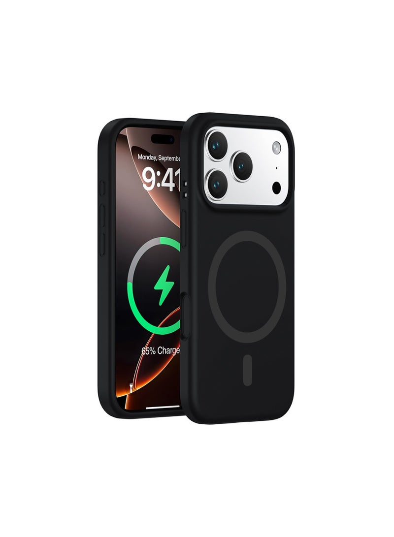 Mobcos iPhone 17 Pro Max Black Elite Ring Premium Silicone Magnetic Wireless Charging Case for iPhone | Silky Soft Touch | Military-Grade Shockproof Protection | Strong Magnetic Compatibility | Luxury Slim Cover - Image 1