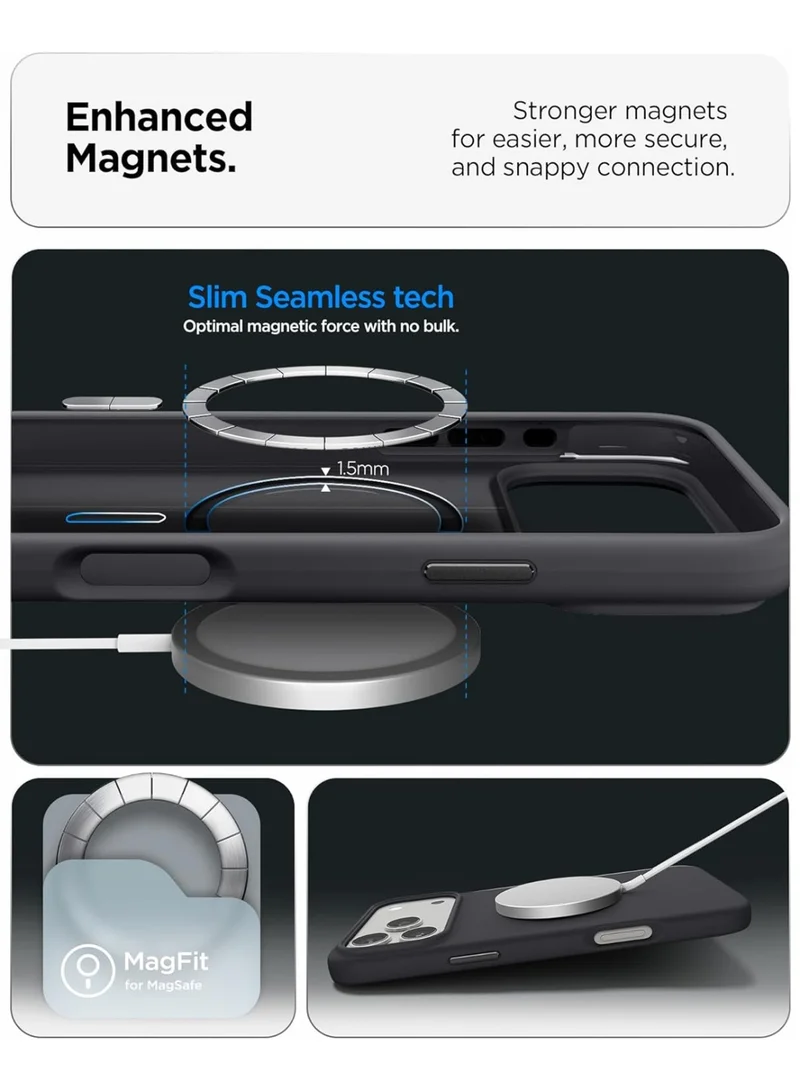 Mobcos Mobcos iPhone 17 Pro Max Black Elite Ring Mobcos iPhone 17 Pro Max Black Elite Ring Premium Silicone Magnetic Wireless Charging Case for iPhone | Silky Soft Touch | Military-Grade Shockproof Protection | Strong Magnetic Compatibility | Luxury Slim Cover  | Best Price UAE
