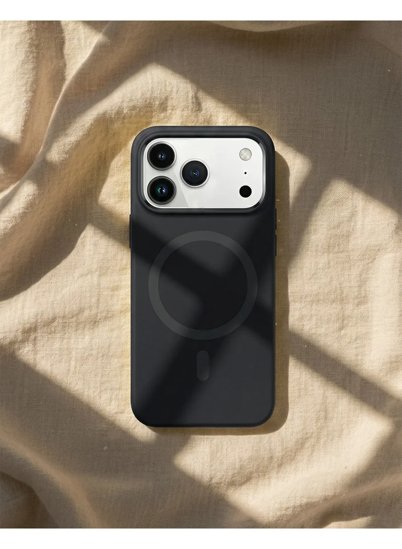 Mobcos Mobcos iPhone 17 Pro Max Black Elite Ring Mobcos iPhone 17 Pro Max Black Elite Ring Premium Silicone Magnetic Wireless Charging Case for iPhone | Silky Soft Touch | Military-Grade Shockproof Protection | Strong Magnetic Compatibility | Luxury Slim Cover  | Best Price UAE