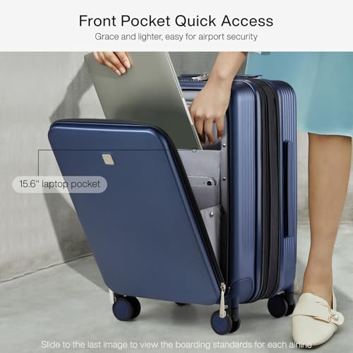 Hanke Grace Expandable Carry On Luggage with Wheels Airline Approved Hard Shell Suitcases with Front Pocket，Top Opening Luggage with TSA Lock for Short Business Travel, Dark Blue. - Image 2