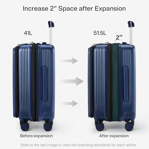 Hanke Grace Expandable Carry On Luggage with Wheels Airline Approved Hard Shell Suitcases with Front Pocket，Top Opening Luggage with TSA Lock for Short Business Travel, Dark Blue. - Image 5