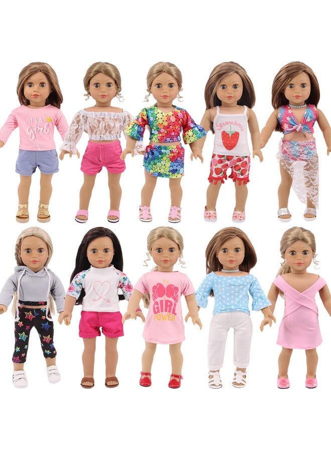 Ecore Fun 18 Pcs American 18 Inch Doll Clothes,10 Sets Girl Doll Clothing And Accessories Outfits For 18 Inch Girl Doll,Including Dress,Shorts,Swimsuits (No Doll) - Image 1