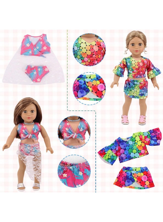 Ecore Fun 18 Pcs American 18 Inch Doll Clothes,10 Sets Girl Doll Clothing And Accessories Outfits For 18 Inch Girl Doll,Including Dress,Shorts,Swimsuits (No Doll) - Image 3
