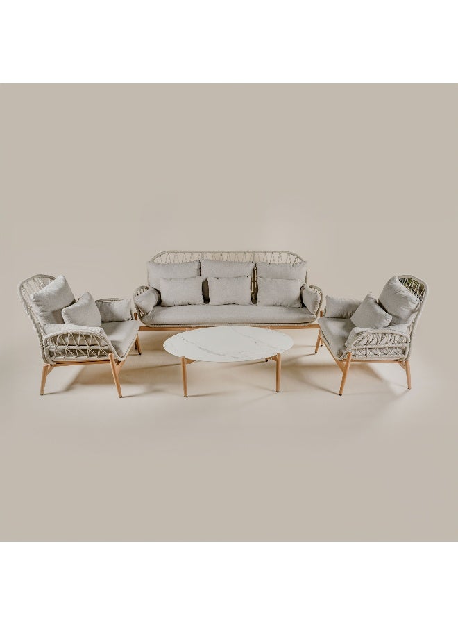 Homez 4Pcs Diamond Weave Aluminum Sofa Set With Coffee Table, Beige Rope - Image 4