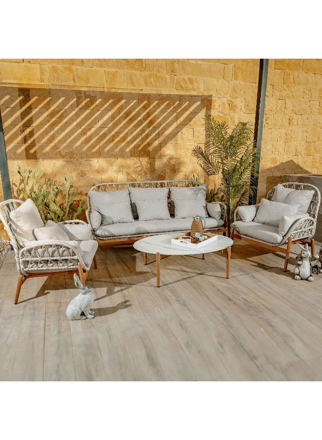Homez 4Pcs Diamond Weave Aluminum Sofa Set With Coffee Table, Beige Rope - Image 1
