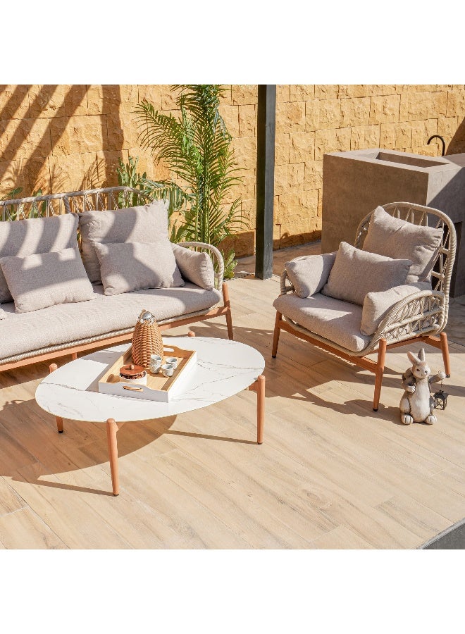 Homez 4Pcs Diamond Weave Aluminum Sofa Set With Coffee Table, Beige Rope - Image 2