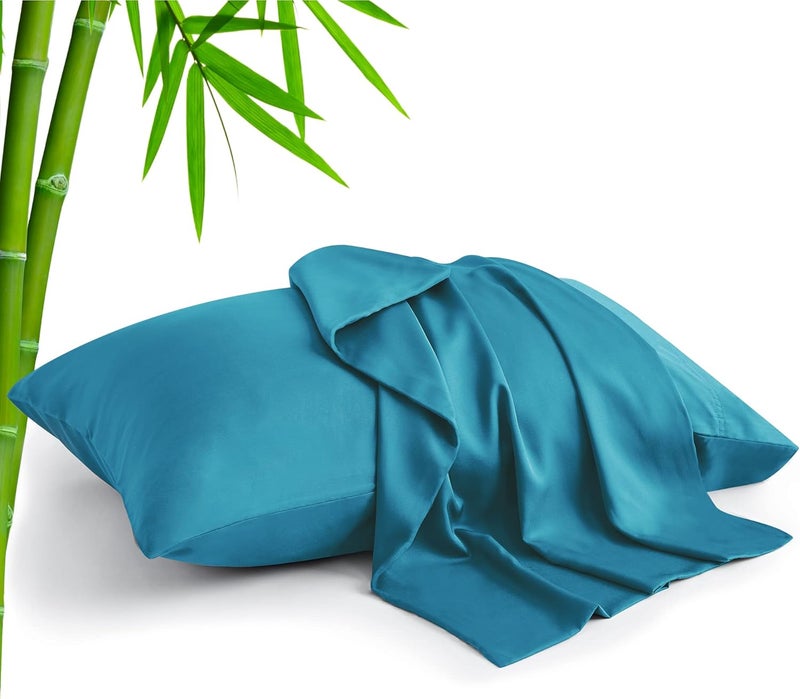 BEDELITE KSA market compliant quality Pillow Cases Queen Size Set of 2, Rayon Derived from Bamboo, Cooling Pillow Cases for Hot Sleepers & Night Sweats, Breathable and Silky Soft Envelope Pillowcases(Teal, 20"x30") Easy hand assemble compatible - Image 1