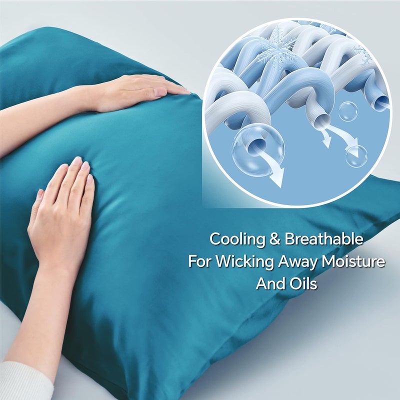BEDELITE KSA market compliant quality Pillow Cases Queen Size Set of 2, Rayon Derived from Bamboo, Cooling Pillow Cases for Hot Sleepers & Night Sweats, Breathable and Silky Soft Envelope Pillowcases(Teal, 20"x30") Easy hand assemble compatible - Image 3