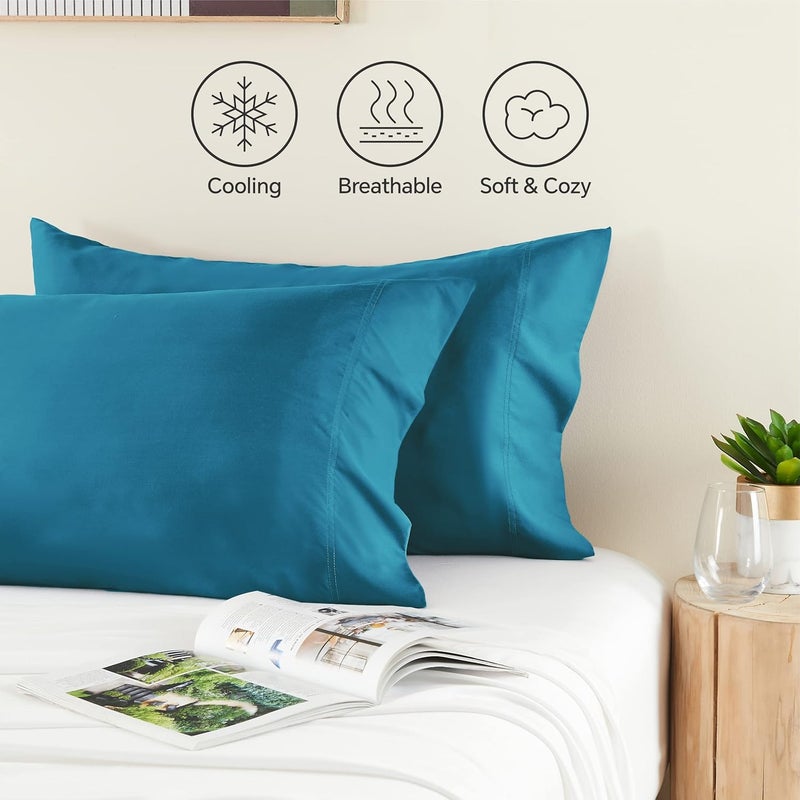 BEDELITE KSA market compliant quality Pillow Cases Queen Size Set of 2, Rayon Derived from Bamboo, Cooling Pillow Cases for Hot Sleepers & Night Sweats, Breathable and Silky Soft Envelope Pillowcases(Teal, 20"x30") Easy hand assemble compatible - Image 4