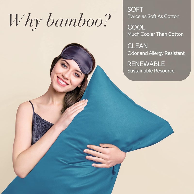 BEDELITE KSA market compliant quality Pillow Cases Queen Size Set of 2, Rayon Derived from Bamboo, Cooling Pillow Cases for Hot Sleepers & Night Sweats, Breathable and Silky Soft Envelope Pillowcases(Teal, 20"x30") Easy hand assemble compatible - Image 2