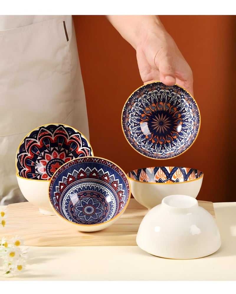VELINEX Bohemian Style Ceramic Dinnerware Set | 6-Piece Plates & Bowls with Multicolour Mandala Design | Microwave & Dishwasher Safe | Gift Box Packed Tableware - Image 4