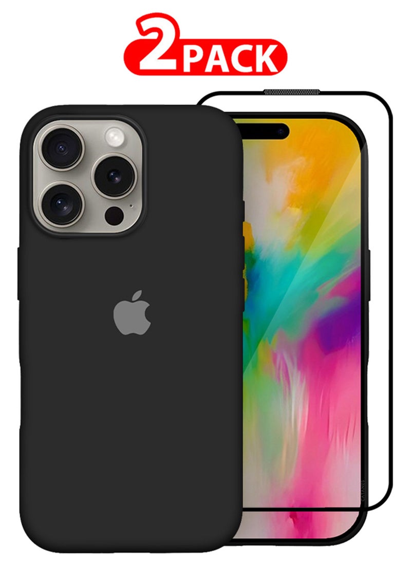CATANES - (for iPhone 16 Pro) 2 Pack Case and Screen Protector, Slim Silicone Case, Full Covered Anti Scratch Shockproof Protective Cover - Image 1