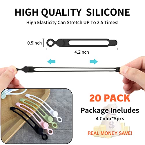 UMUST [20Park]UMUST Silicone Cable Ties,Reusable Cable Management Organizer, Multipurpose Elastic Cord Organizer for Bundling and Fastening Cable Cords Wires(black,white,pink,green) - Image 3