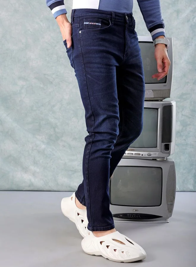 The Indian Garage Co  Men Slim Fit Solid Mid-Rise Stretchable Jeans for Men | Best Price UAE