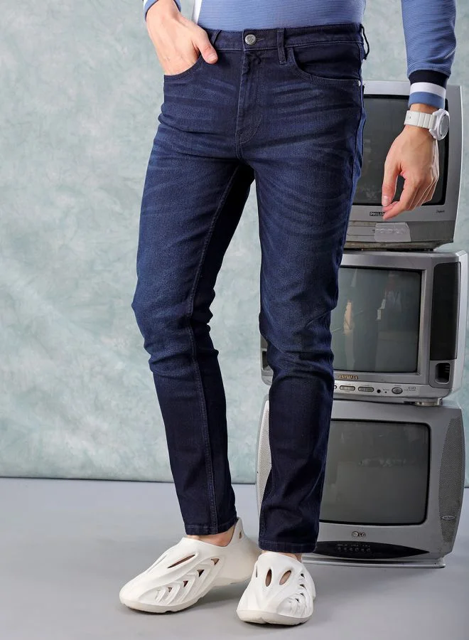 The Indian Garage Co  Men Slim Fit Solid Mid-Rise Stretchable Jeans for Men | Best Price UAE