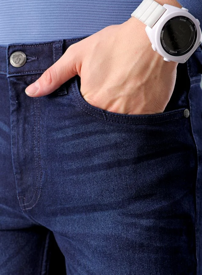 The Indian Garage Co  Men Slim Fit Solid Mid-Rise Stretchable Jeans for Men | Best Price UAE