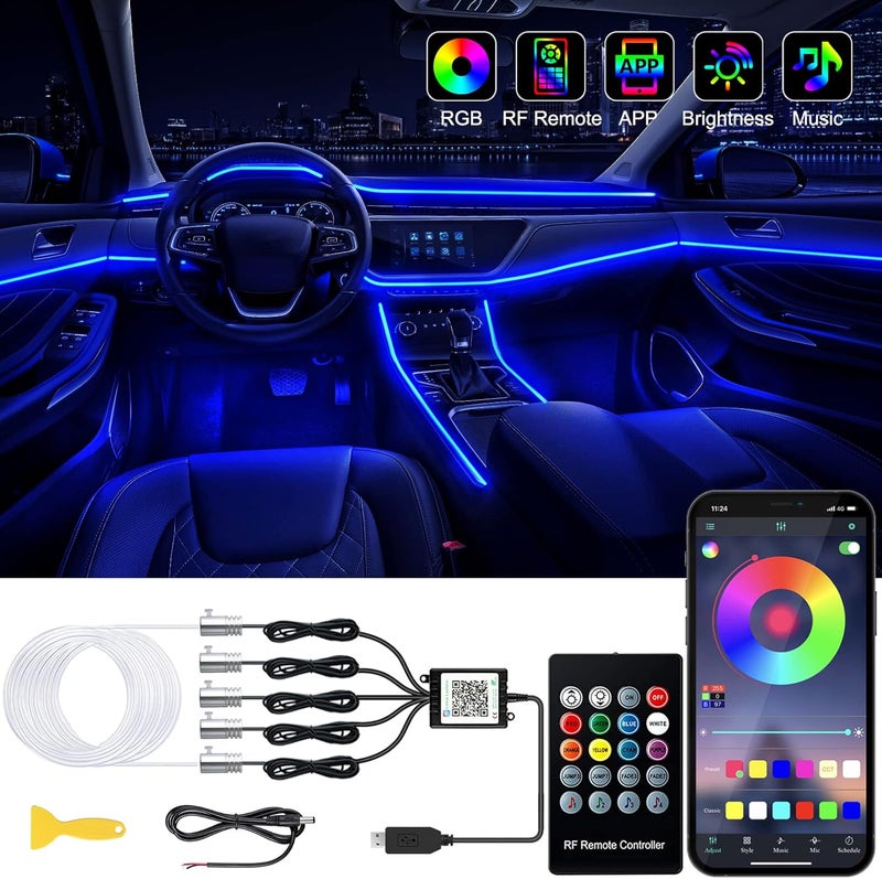 Jushope Interior Car LED Strip Lights with Wireless APP and Remote Control, RGB 5 in 1 Ambient Lighting Kits with 236 inches Fiber Optic, 16 Million Colors Car Neon Lights, Sync to Music - Image 1