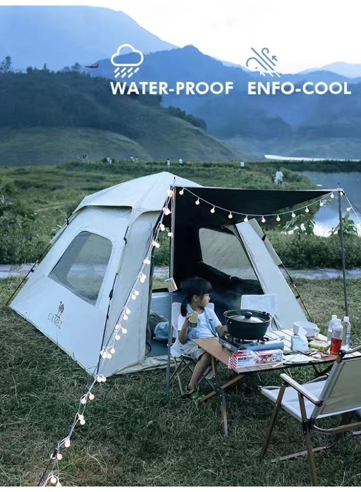camel 4-Person Automatic Camping Tent with Awning, UPF50+ Blackout Sun Protection, 2000mm Waterproof, Portable Folding 4-Season Tent for Outdoor Overnight/Backpacking/Camping Trips (210x210x135cm) - Image 4