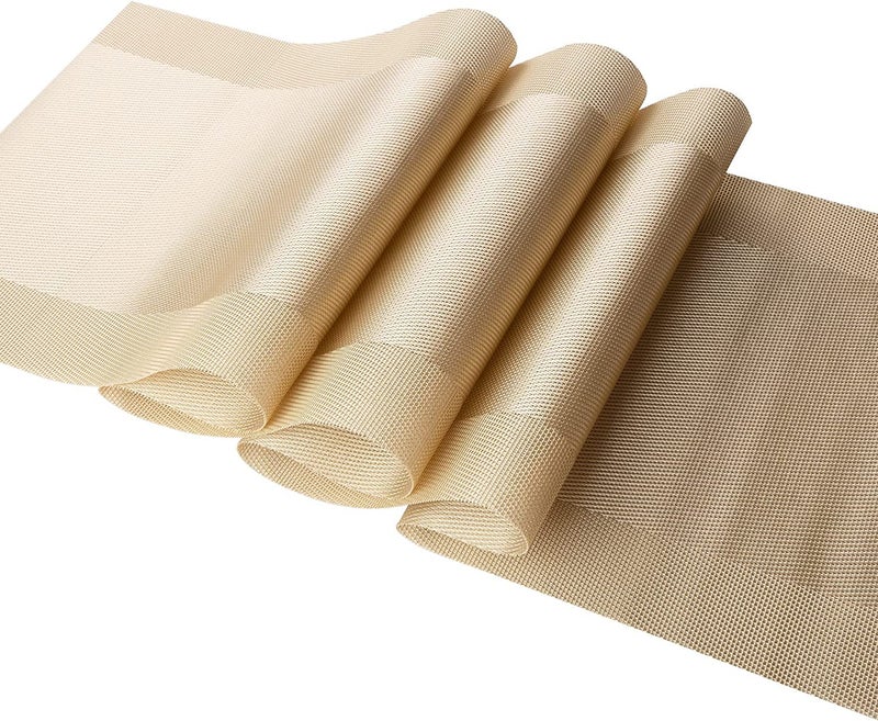 FS COOL Place Mats Woven Crossweave Placemat Vinyl Kitchen Tablemat Washable PVC Table Mats for Dining Table Parties Farmhouse Thanksgiving Christmas 6pcs placemate 1 Runner Gold - Image 3