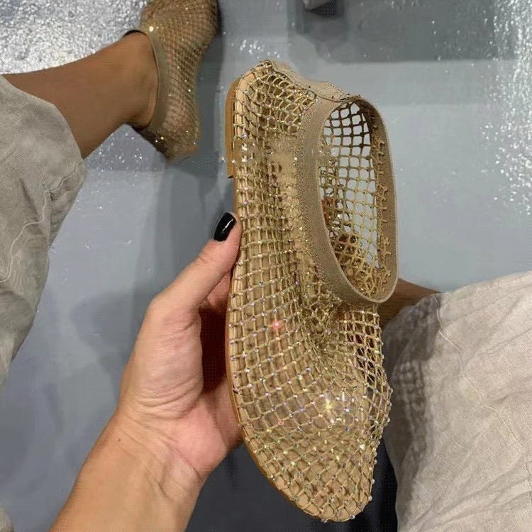 2023 New Summer Round Toe Sandals Cut Out Popular Diamond Short Boots Summer Large Size Flats Shoes - Image 3