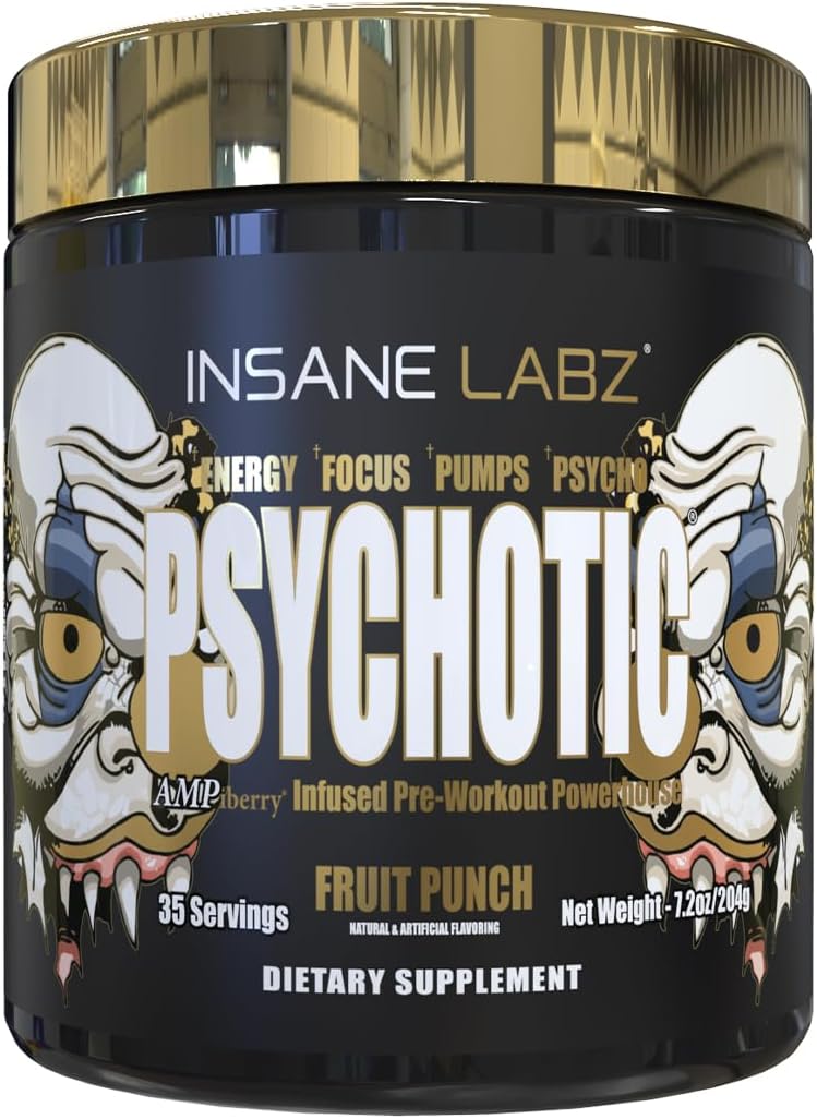 Insane Labz Psychotic Gold High Stimulant Pre Workout Powder Extreme Lasting Energy Focus Pumps and Endurance with Beta Alanine DMAE Bitartrate NO Booster 35 Servings Fruit Punch - Image 1