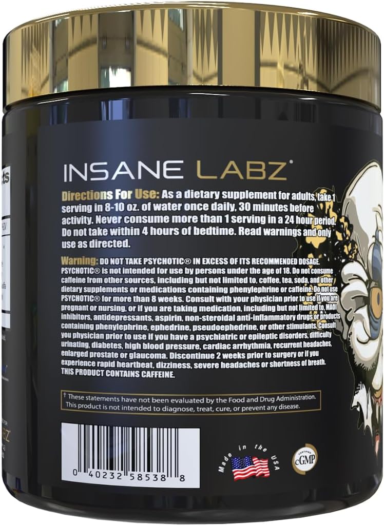 Insane Labz Psychotic Gold High Stimulant Pre Workout Powder Extreme Lasting Energy Focus Pumps and Endurance with Beta Alanine DMAE Bitartrate NO Booster 35 Servings Fruit Punch - Image 2