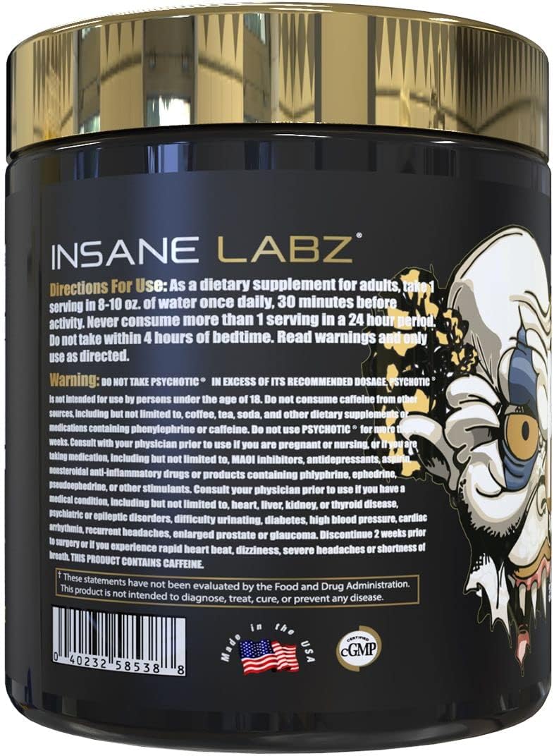 Insane Labz Psychotic Gold High Stimulant Pre Workout Powder Extreme Lasting Energy Focus Pumps and Endurance with Beta Alanine DMAE Bitartrate NO Booster 35 Servings Fruit Punch - Image 3