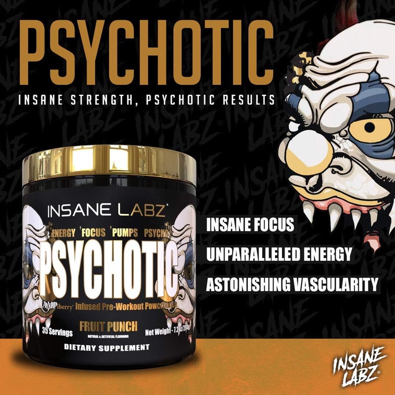 Insane Labz Psychotic Gold High Stimulant Pre Workout Powder Extreme Lasting Energy Focus Pumps and Endurance with Beta Alanine DMAE Bitartrate NO Booster 35 Servings Fruit Punch - Image 4