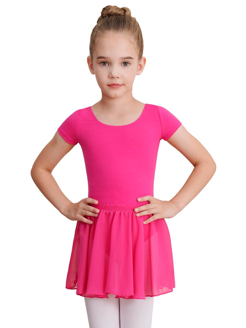 WEGETIT Leotard Girls Gymnastics Toddler Dance Ballet Pink Leotard Dresses with Skirt (Hot Pink,6-8 Years) - Image 1