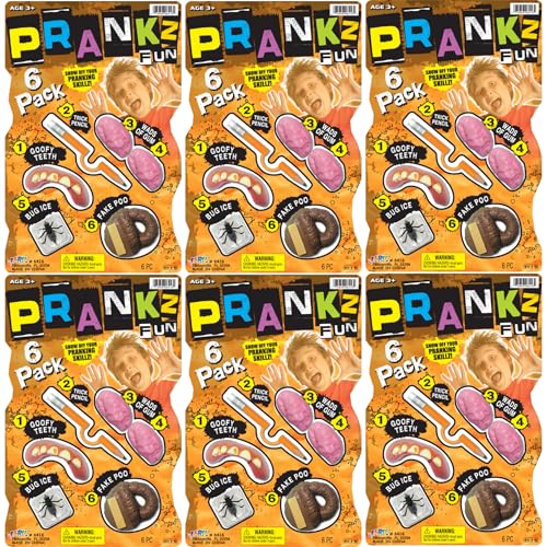 JARU Prank Kit for Kids 6 Pack Funny Gag Toys Set with Ugly Fake Teeth Fake Poop Prank Gum Bug in Ice Pencil Through Finger Funny Prank Gifts for Kids 64166s - Image 1