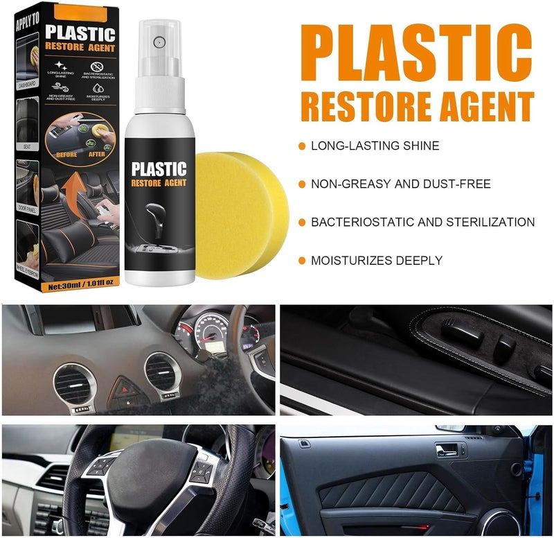 Car Plastic Restore Agent - 30ml Interior & Exterior Plastic Restoration Solution - Formula for Dashboard, Console, & Trim - Includes Sponge - Cleans, Conditions, Shines - UV Protection - Image 5