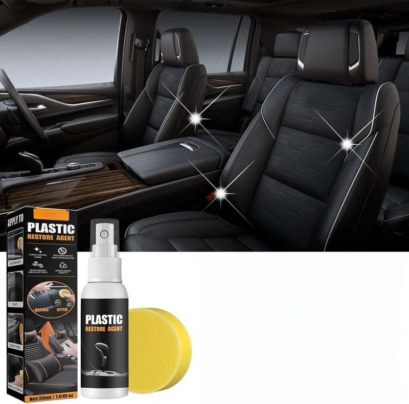 Car Plastic Restore Agent - 30ml Interior & Exterior Plastic Restoration Solution - Formula for Dashboard, Console, & Trim - Includes Sponge - Cleans, Conditions, Shines - UV Protection - Image 1