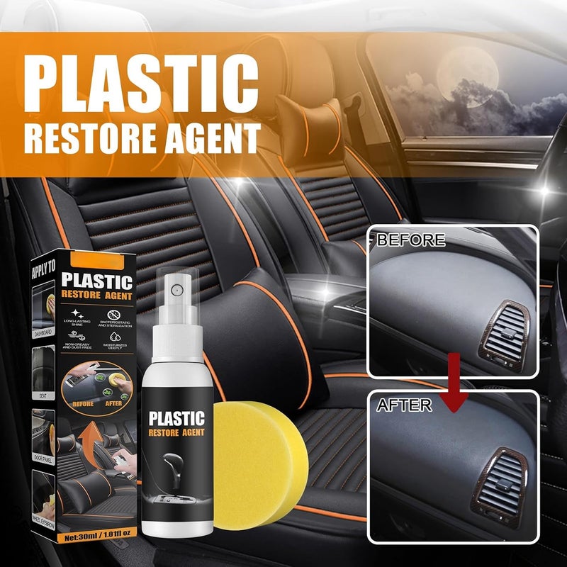 Car Plastic Restore Agent - 30ml Interior & Exterior Plastic Restoration Solution - Formula for Dashboard, Console, & Trim - Includes Sponge - Cleans, Conditions, Shines - UV Protection - Image 2