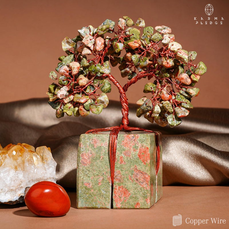 KARMAPLEDGE Crystal Tree for Birthday Gifts for Women, Handmade Raw Crystal Base Unakite Chakra Healing Crystal Tree of Life for Positive Energy, Money, Good Luck, Christmas DÃ©cor, Home and Office Decor - Image 5