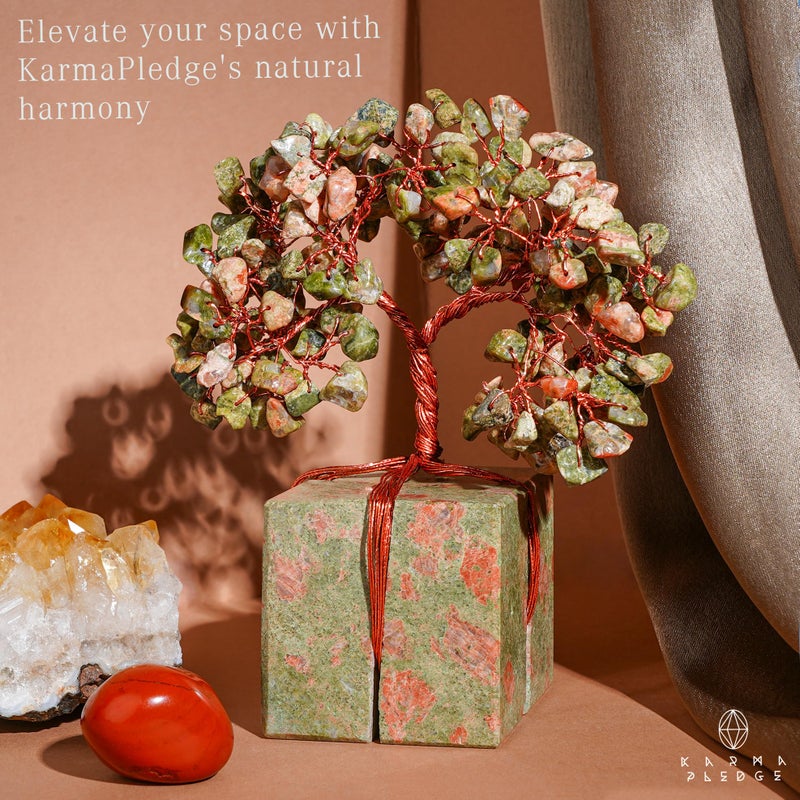 KARMAPLEDGE Crystal Tree for Birthday Gifts for Women, Handmade Raw Crystal Base Unakite Chakra Healing Crystal Tree of Life for Positive Energy, Money, Good Luck, Christmas DÃ©cor, Home and Office Decor - Image 4