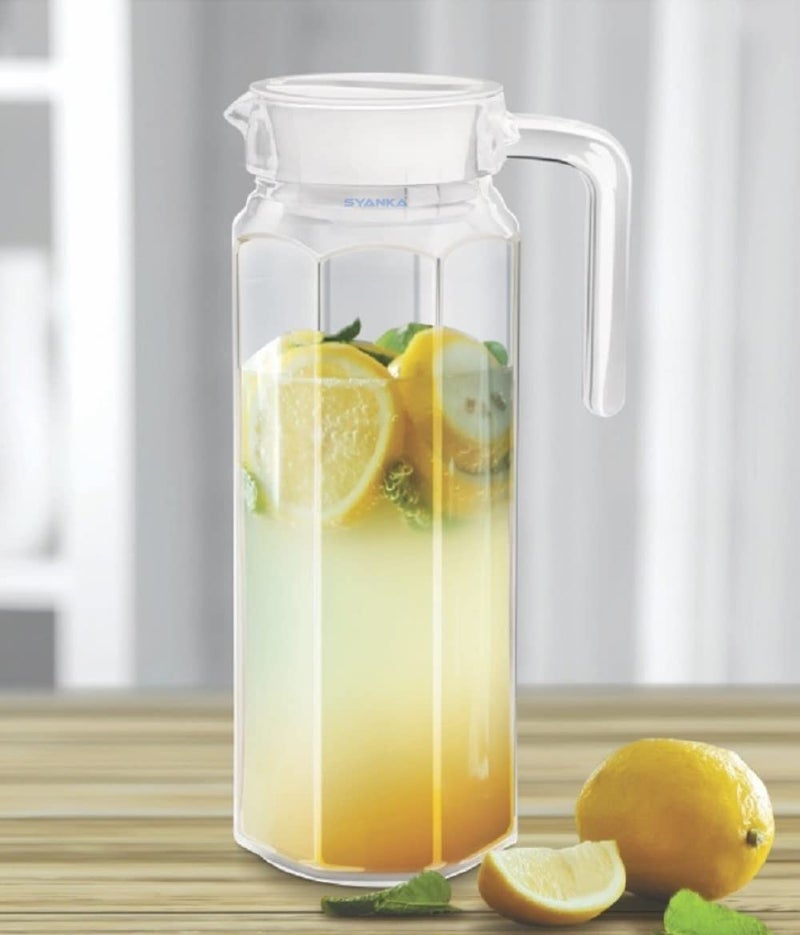 SYANKA Premium Water and Juice Glass Jug Pitcher with lid, 1-Pcs, 1.1-Liter, Hot Cold Water Pitcher Water Jug, Iced Tea, Milk and Juice Beverage Carafe, Lemon Jug. - Image 1