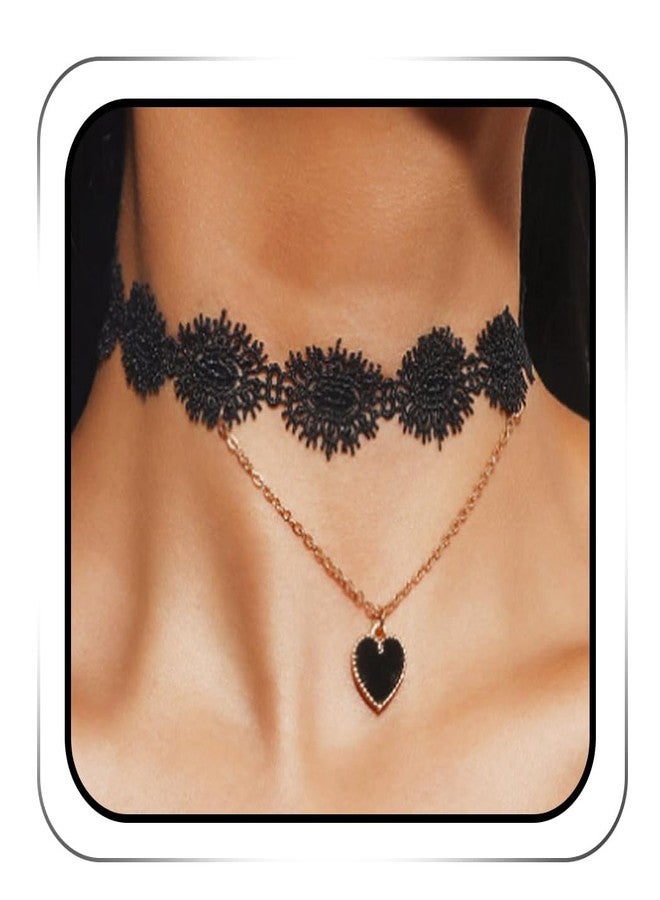 EVILD Black Choker Necklace Heart Pendant Necklaces for Women (C) - Image 1