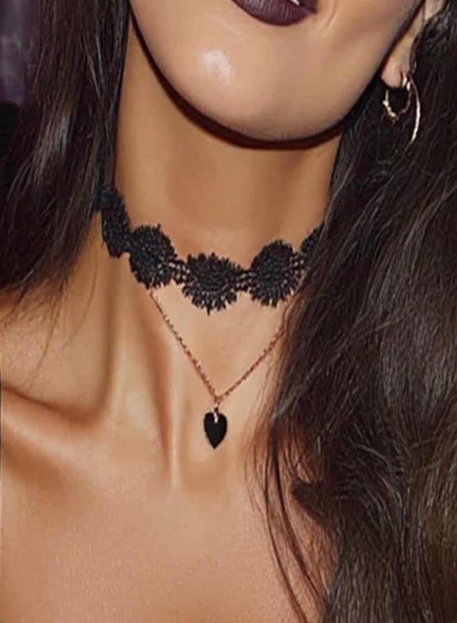 EVILD Black Choker Necklace Heart Pendant Necklaces for Women (C) - Image 3