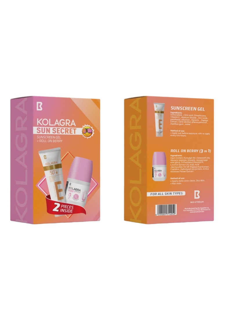 KOLAGRA Kolagra sun secret promopack  ( Sunscreen gel cream 50 ml + Roll On Berry 60 ml 3 in 1)