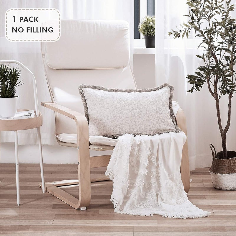 David's Home قطعة واحدة 30cm x 50cm غطاء وسادة قطنية كتان للعمود الفقري، غطاء مكارمي سميك للغاية بنمط حجر مغسول عتيق، بدون حشوة، بيج - Image 2