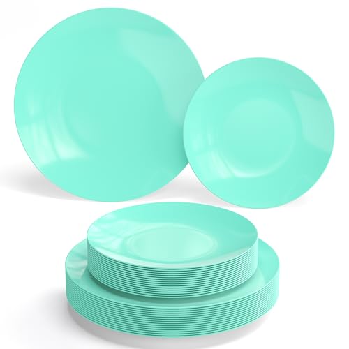 Trendables 60 Pcs Durable Plastic Dinnerware Set  3010  308 Green Plates for 30 Guests