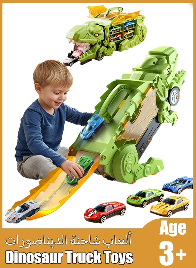 Kids Truck Car Toys,Dinosaur Truck Toddler Toys ,Child Dinosaur Devours Rail Car, Foldable Car Race Track with 4 Metal Cars, Dinosaur Swallowing car, Ejection Slide Track Storage Alloy Car,Foldable Children's Educational Toy Car, Toddler Car Toys Set for 3+Years Old Kids Boys Girls - Image 1