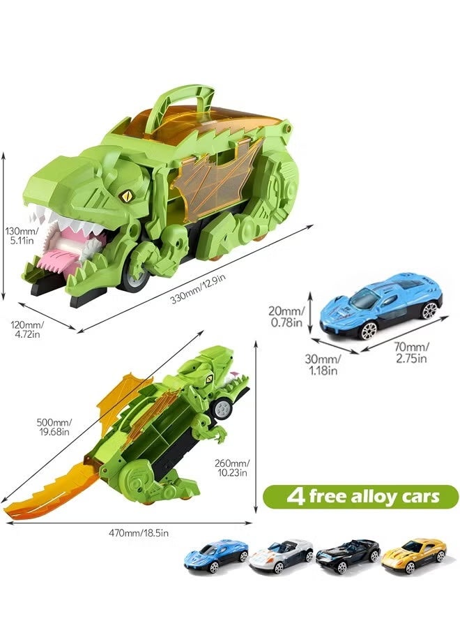 Kids Truck Car Toys,Dinosaur Truck Toddler Toys ,Child Dinosaur Devours Rail Car, Foldable Car Race Track with 4 Metal Cars, Dinosaur Swallowing car, Ejection Slide Track Storage Alloy Car,Foldable Children's Educational Toy Car, Toddler Car Toys Set for 3+Years Old Kids Boys Girls - Image 2