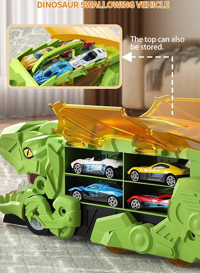 Kids Truck Car Toys,Dinosaur Truck Toddler Toys ,Child Dinosaur Devours Rail Car, Foldable Car Race Track with 4 Metal Cars, Dinosaur Swallowing car, Ejection Slide Track Storage Alloy Car,Foldable Children's Educational Toy Car, Toddler Car Toys Set for 3+Years Old Kids Boys Girls - Image 4
