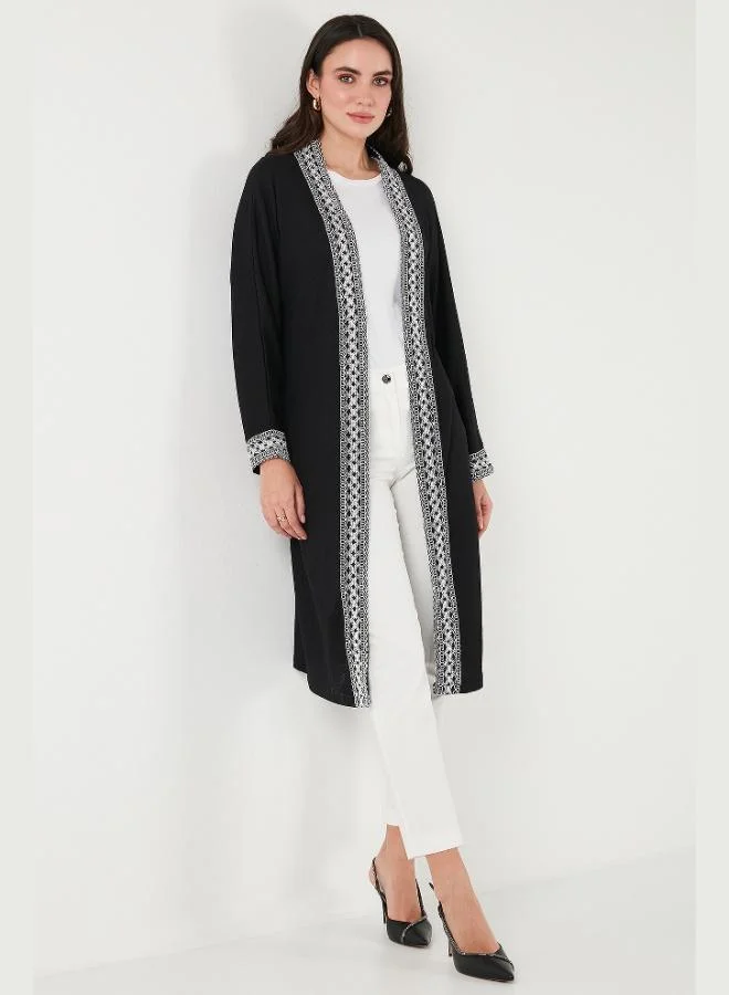 Lela Lela Modest Regular Fit Tied Embroidered Hijab Long Kimono Cardigan Women's CARDIGAN 5866173