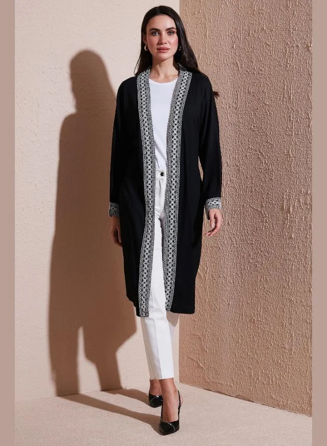 Lela  Lela Modest Regular Fit Tied Embroidered Hijab Long Kimono Cardigan Women's CARDIGAN 5866173 for Women | Best Price UAE