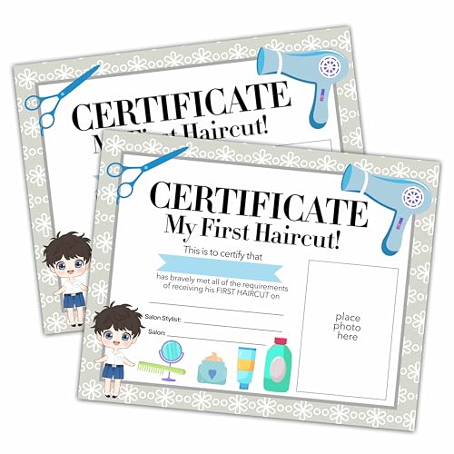 Disfuco First Haircut Certificates, First Haircut Award, Blow Dryer Scissors Little Boy's Girl's First Haircut Certificate, First Haircut Achievement Certificates of Recognition, First Haircut Keepsake dd01 - Image 1