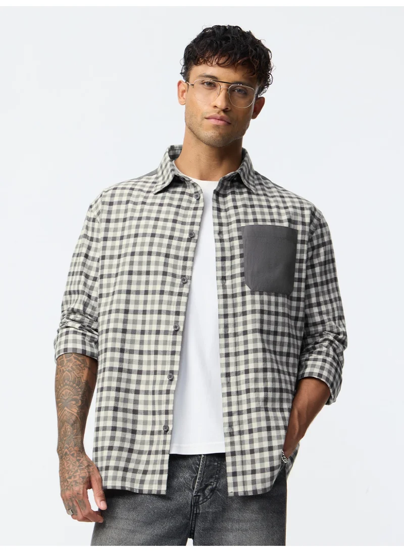 The Souled Store The Souled Store: Chrome Men and Boys Long Sleeve Spread Collar Grey Checks Cotton Relaxed Shirt