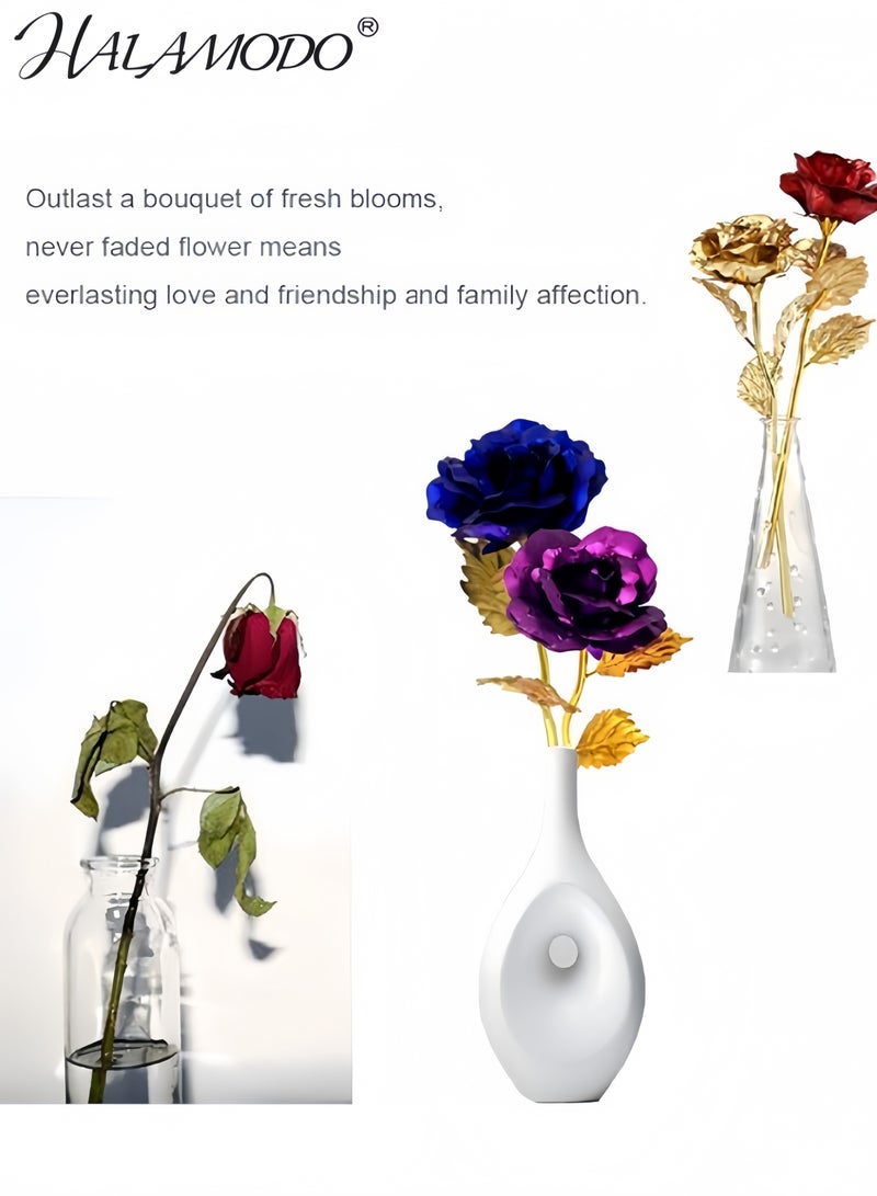 HALAMODO Gold Plated Blue Rose Flower Decoration 25x8x5cm - Image 3